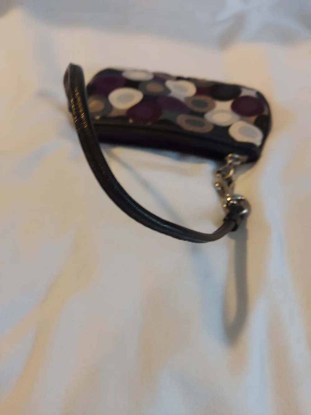 Coach Vintage Signature Optic Dot Circle Satin Wristlet - Purple/Gray Y2K